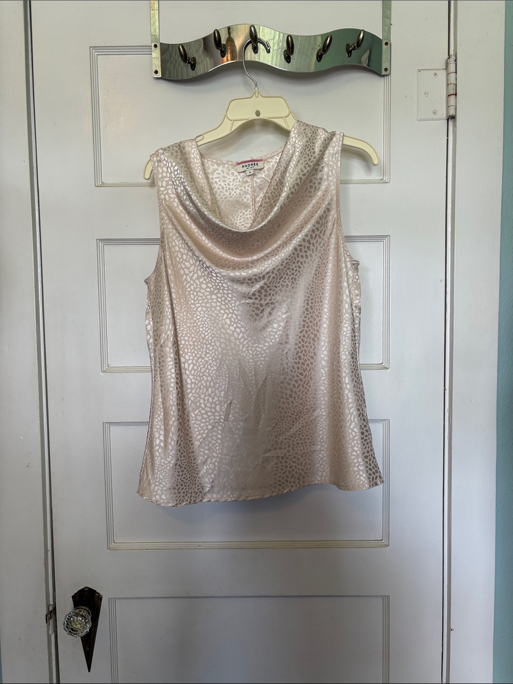 Andre by Unit Satin Cowl Neck Camisole in Blush Size S